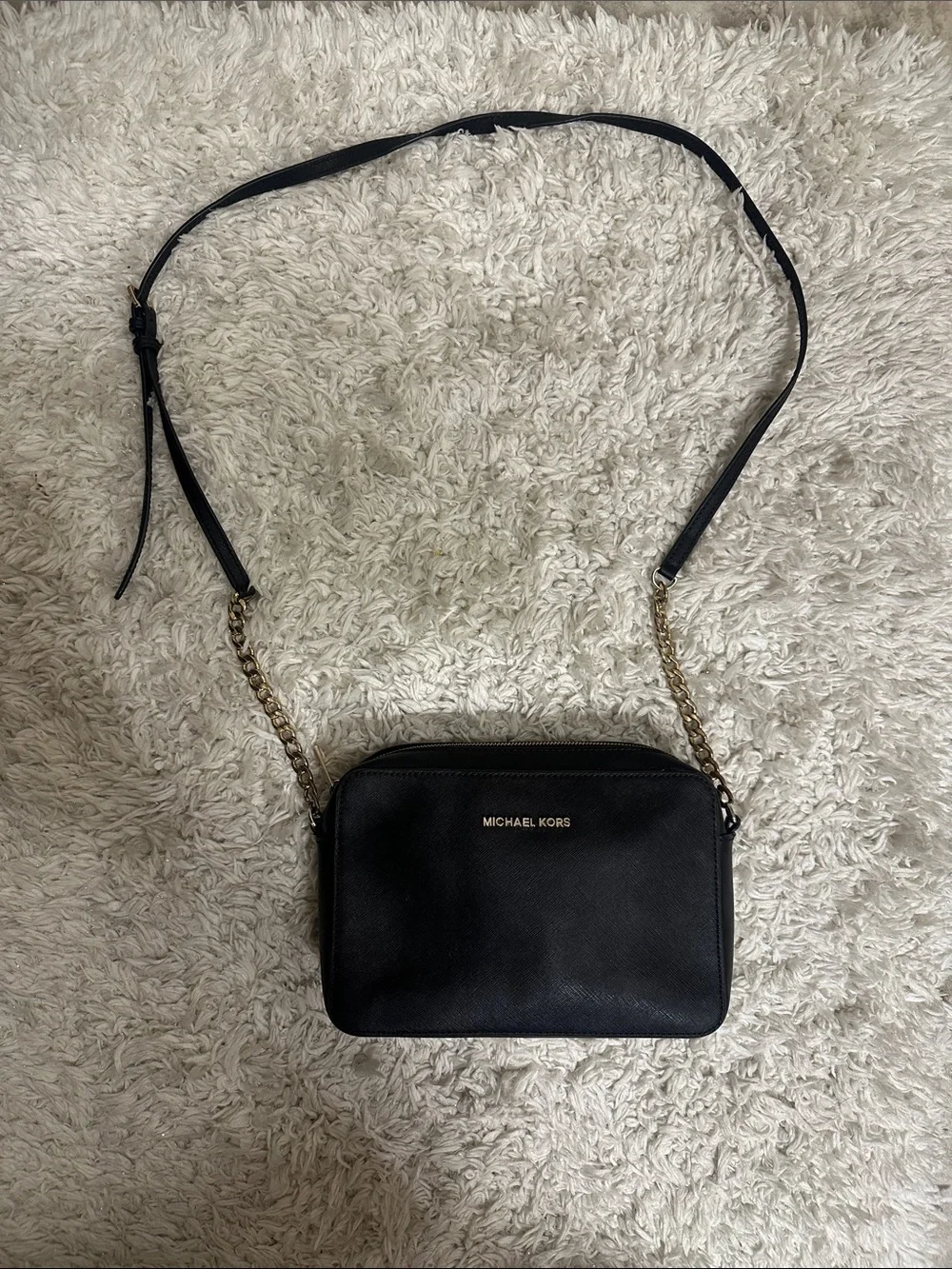 Michael Kors Black Crossbody with Gold Chain Detail